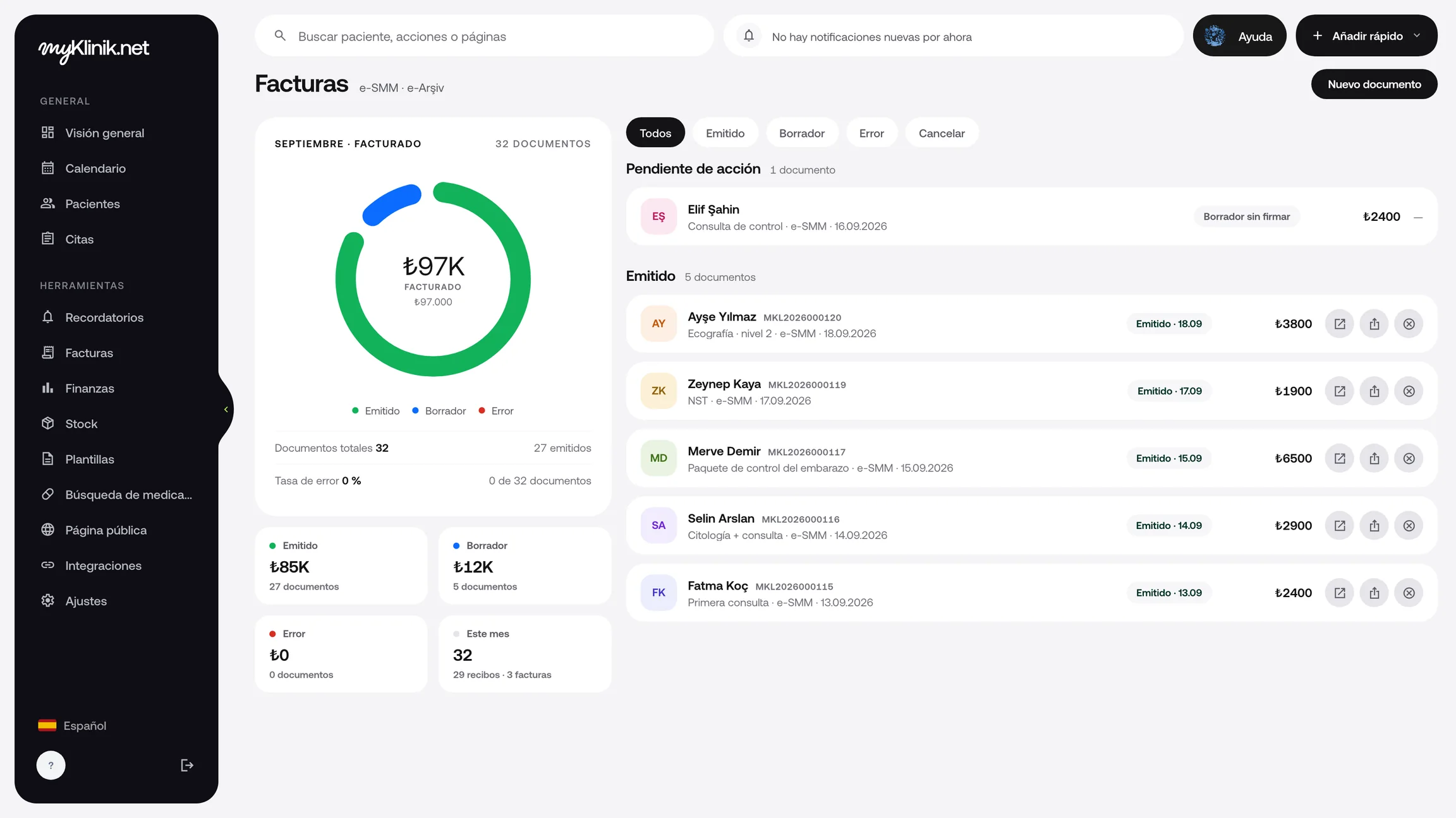 Facturas en MyKlinik: documentos e-SMM y e-Archivo